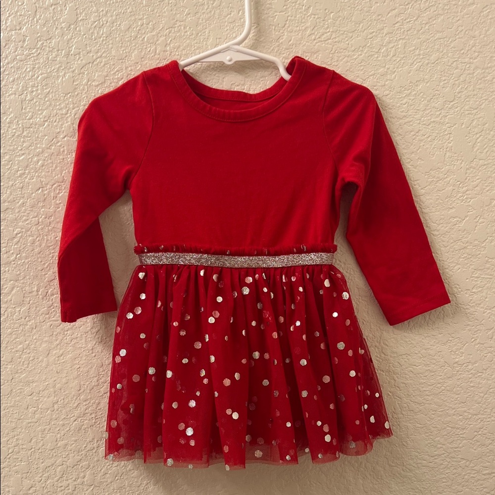 Cat & Jack Red Long Sleeve Dress with Silver Accents